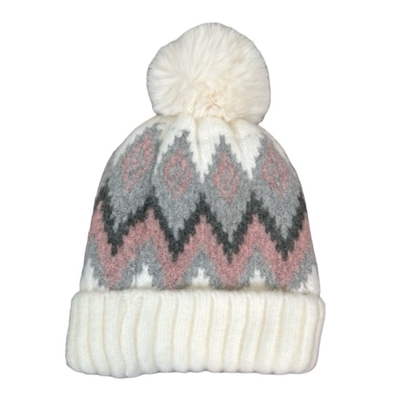 NWT Revolve Hat Attack Fair Isle Pom Cozy Knit Beanie Ivory‎ Women’s OS - Picture 2 of 7
